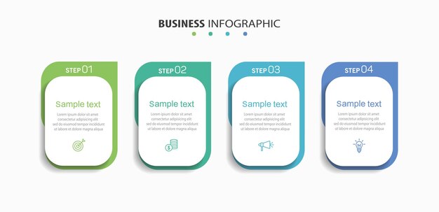 Plantilla de diseño de infografía empresarial con 4 pasos o procesos de opciones