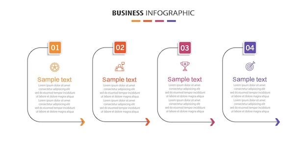 Plantilla de diseño de infografía empresarial con 4 pasos o procesos de opciones