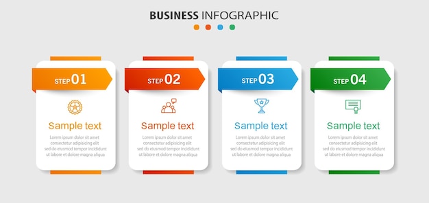 Plantilla de diseño de infografía empresarial con 4 pasos o procesos de opciones