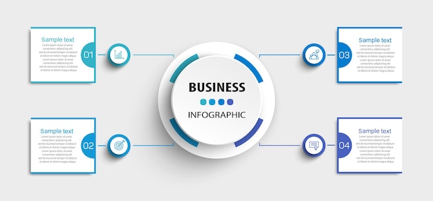 Plantilla de diseño de infografía empresarial con 4 pasos o procesos de opciones