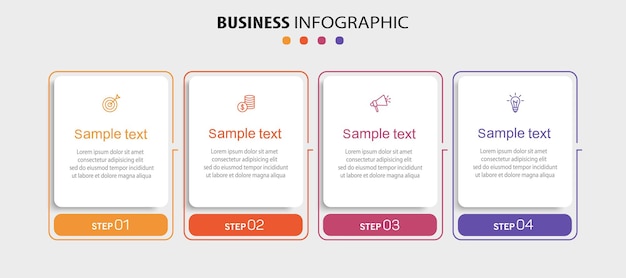 Plantilla de diseño de infografía empresarial con 4 pasos o procesos de opciones