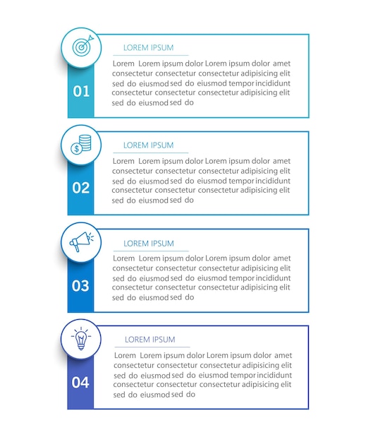 Plantilla de diseño de infografía empresarial con 4 pasos o procesos de opciones