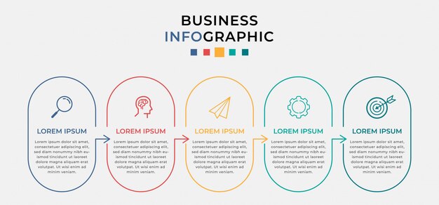 Plantilla de diseño de infografía empresarial 5 opciones o pasos.