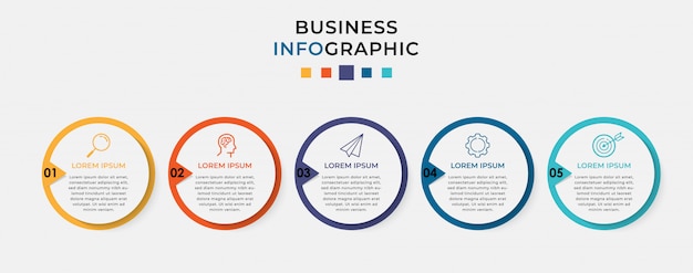 Plantilla de diseño de infografía empresarial 5 opciones o pasos.