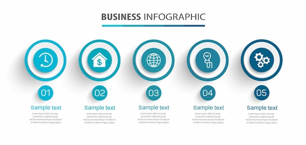 Plantilla de diseño de infografía empresarial con 5 opciones de pasos o procesos.