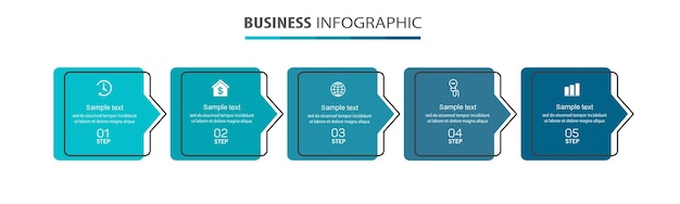Plantilla de diseño de infografía empresarial con 5 opciones de pasos o procesos.