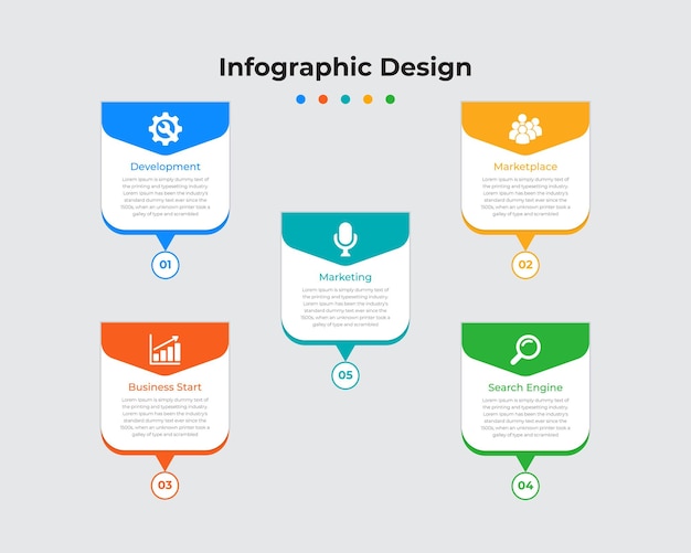 Plantilla de diseño de infografía empresarial con 5 opciones.
