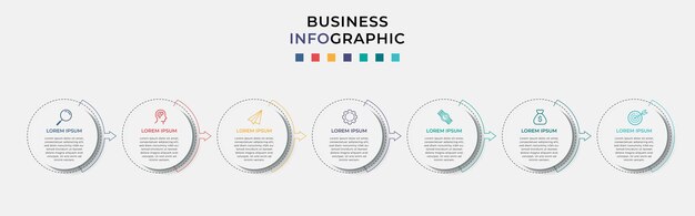 Plantilla de diseño de infografía empresarial y 7 siete opciones o pasos.