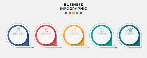 Plantilla de diseño de infografía empresarial con iconos y 5 cinco opciones o pasos.