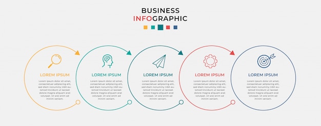 Plantilla de diseño de infografía empresarial con iconos y 5 cinco opciones o pasos.