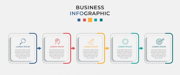 Plantilla de diseño de infografía empresarial con iconos y 5 cinco opciones o pasos.