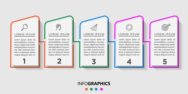 Plantilla de diseño de infografía empresarial con iconos y 5 cinco opciones o pasos.