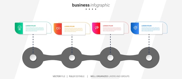 Plantilla de diseño de infografía empresarial de presentación simple y limpia con 4 barras de opciones
