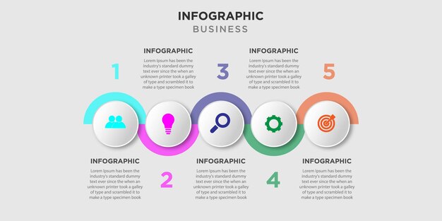Plantilla de diseño de infografía con icono 5 pasos