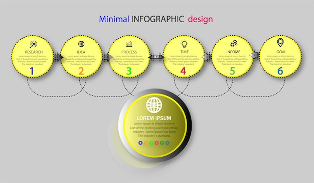 Plantilla de diseño de infografía con iconos y 6