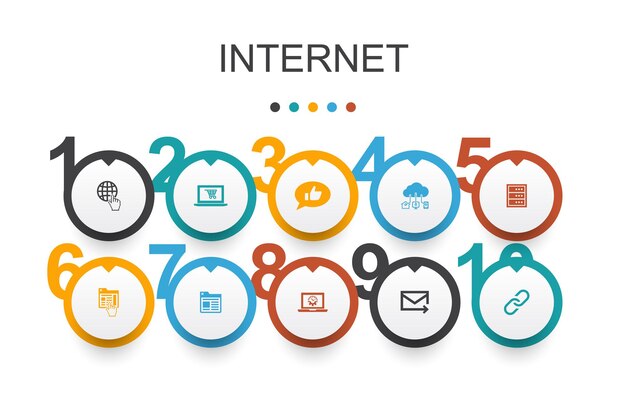 Plantilla de diseño de infografía de Internet, comercio electrónico, redes sociales, sitio web, iconos simples de correo electrónico