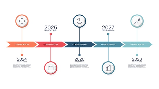 plantilla de diseño de infografía de línea de tiempo con íconos y años