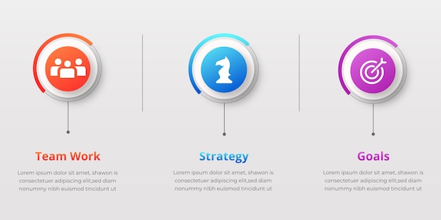 Plantilla de diseño de infografía moderna con 3 pasos para el proceso de negocio