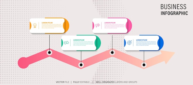Plantilla de diseño de infografía de negocios con 4 opciones de pasos o procesos Se puede utilizar para el flujo de trabajo la
