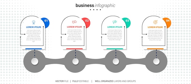 Plantilla de diseño de infografía de negocios con 4 opciones de pasos o procesos Se puede utilizar para el flujo de trabajo la