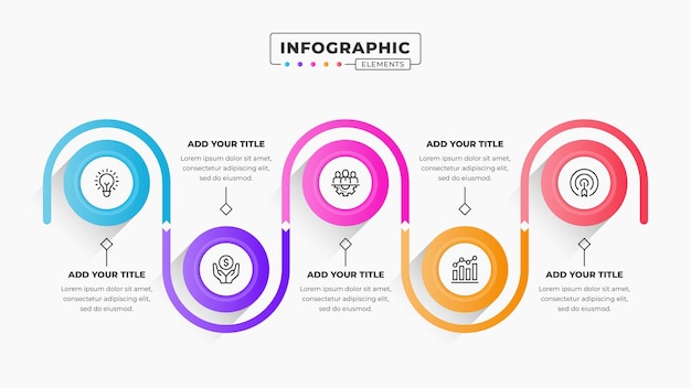 plantilla de diseño de infografía de proceso de presentación con 5 pasos u opciones