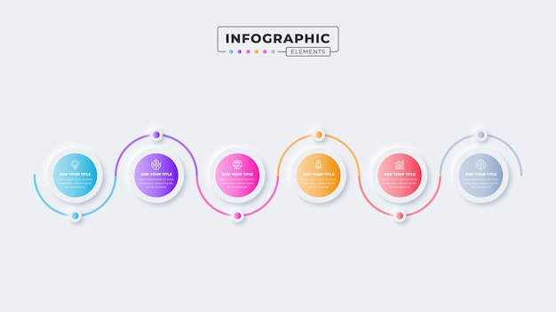 plantilla de diseño de infografía de proceso vectorial con íconos y seis opciones o pasos