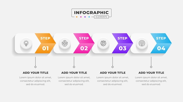 plantilla de diseño de infografía de procesos de negocio con 4 pasos u opciones