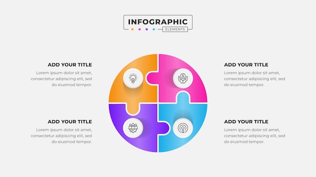 plantilla de diseño de infografía de rompecabezas con 4 pasos u opciones