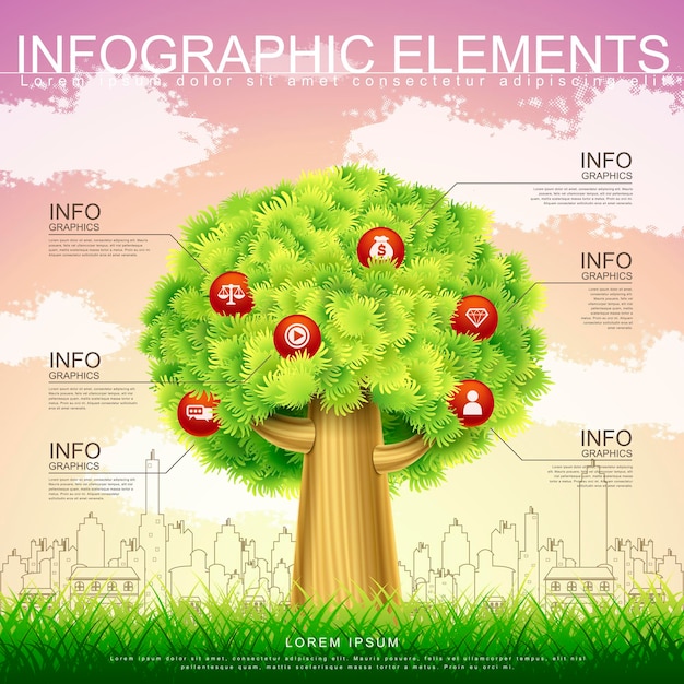 Plantilla de diseño de infografía de vector con elemento de árbol