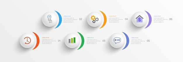 Plantilla de diseño de infografía de vector de negocio con iconos y 6 opciones o pasos