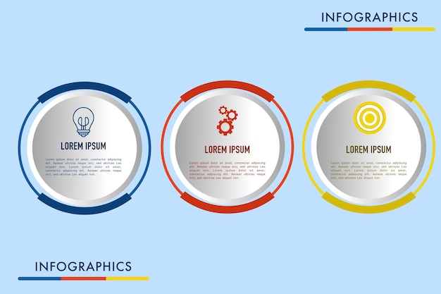 Plantilla de diseño de infografía vectorial con 3 opciones o segmentos de secciones de pasos Concepto de negocio