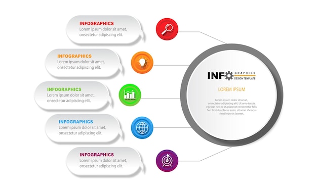 Plantilla de diseño de infografía vectorial con 5 opciones o pasos