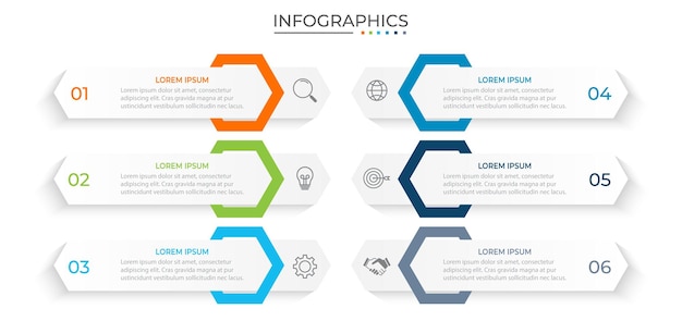 Plantilla de diseño de infografía vectorial con 6 opciones o pasos