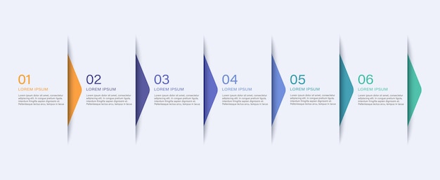 plantilla de diseño de infografía vectorial de 6 pasos u opciones con flechas