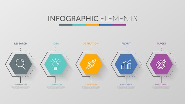 Plantilla de diseño de infografía vectorial con cinco pasos de opciones