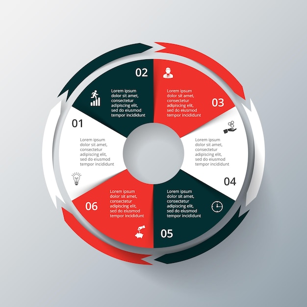 Plantilla de diseño de infografía vectorial Concepto de negocio con 6 opciones partes pasos o procesos