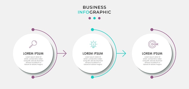 plantilla de diseño de infografía vectorial de negocios con iconos y 3 tres opciones o pasos