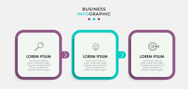 plantilla de diseño de infografía vectorial de negocios con iconos y 3 tres opciones o pasos