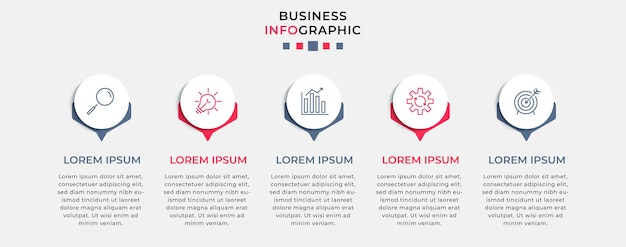 plantilla de diseño de infografía vectorial de negocios con iconos y 5 cinco opciones o pasos