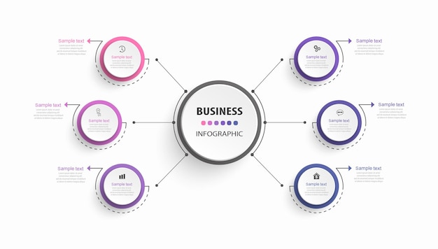 plantilla de diseño de infografía vectorial de negocios con iconos y 6 opciones o pasos