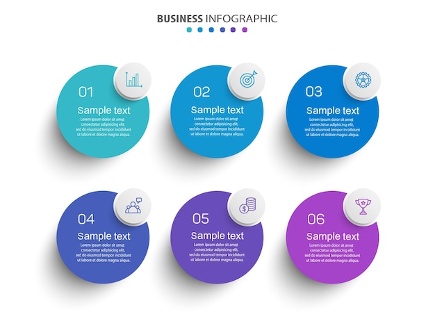 plantilla de diseño de infografía vectorial de negocios con iconos y 6 opciones o pasos