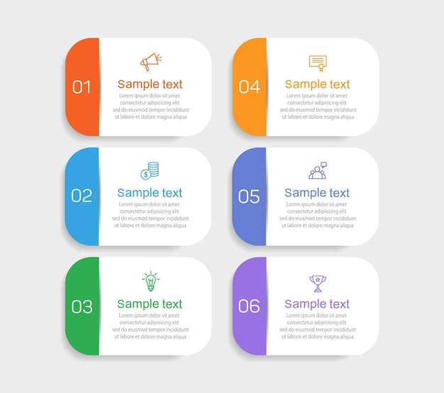 Plantilla de diseño de infografía vectorial de negocios con iconos y 6 opciones o pasos