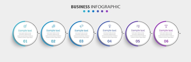 plantilla de diseño de infografía vectorial de negocios con iconos y 6 opciones o pasos