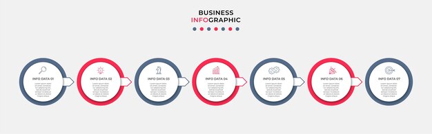 plantilla de diseño de infografía vectorial de negocios con iconos y 7 siete opciones o pasos