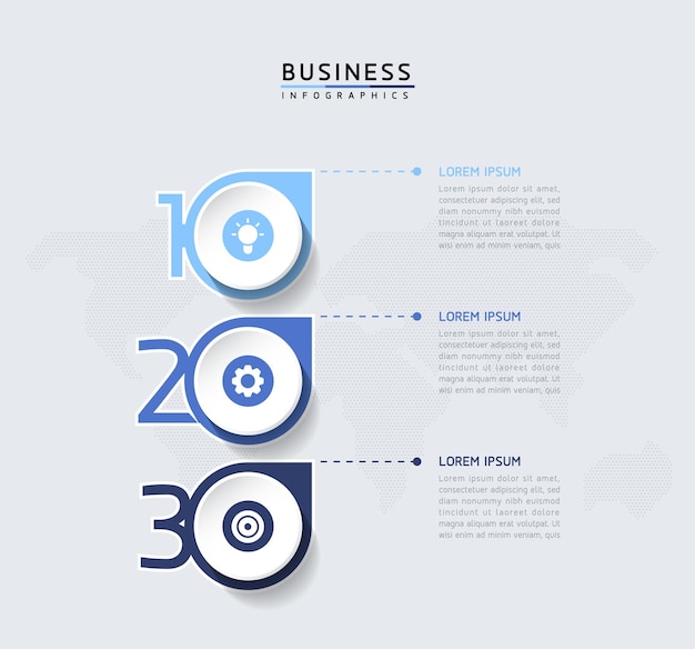 Plantilla de diseño de infografías de ilustración vectorial información de marketing con 3 opciones o pasos