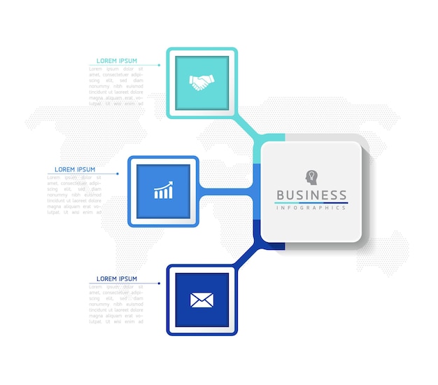 Plantilla de diseño de infografías de ilustración vectorial información de marketing con 3 opciones o pasos