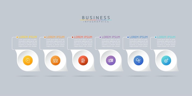 Plantilla de diseño de infografías, información comercial, gráfico de presentación, con 6 opciones o pasos.