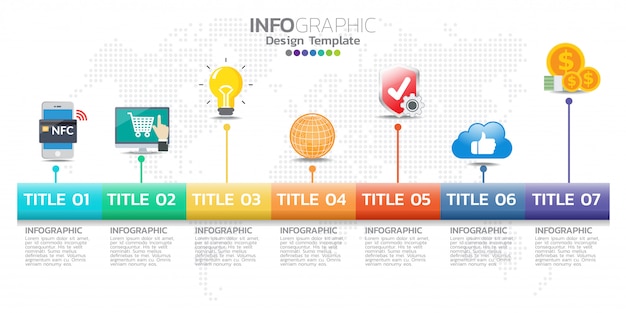 Plantilla de diseño de infografías de la línea de tiempo con 7 opciones