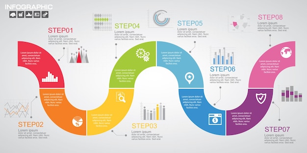 Plantilla de diseño de infografías de línea de tiempo con opciones, diagrama de proceso