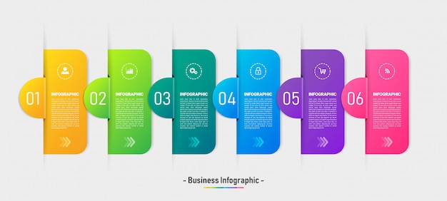 Plantilla de diseño de infografías de línea de tiempo de seis pasos.